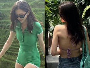 김지은, 네잎클로버로 가린 가슴골…발리에서 아찔했네
