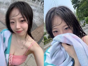 '청순 글래머' 아이돌, 공원 분수서 나 홀로 워터밤